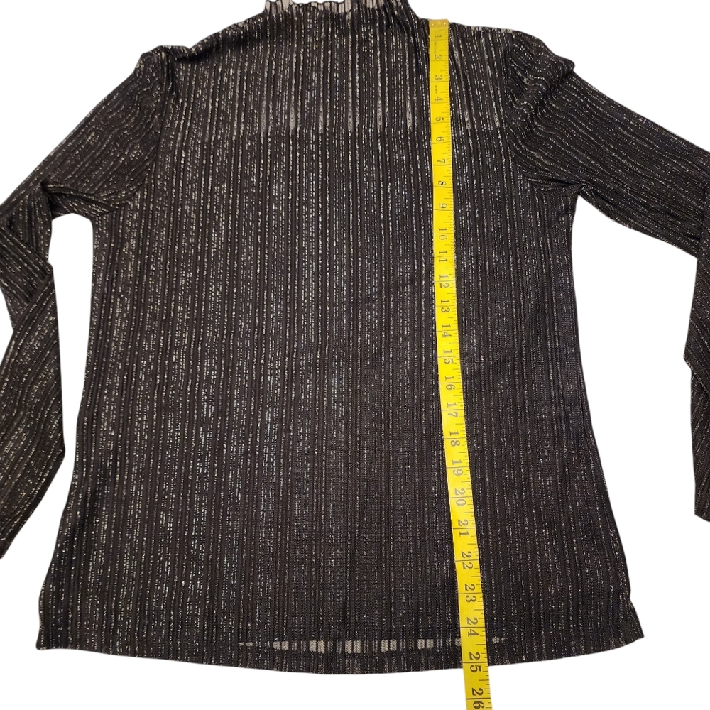 Semi Sheer Black Shimmery Mock Neck Blouse Size L - Picture 10 of 11
